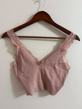 Lace-Trim Ribbed Bralette Tank - Blush Pink